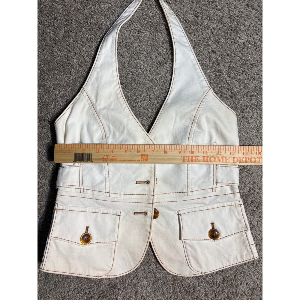 Bebe White Halter Vest Top Contrast Stitching Y2K Vintage Style Size 6 - Picture 3 of 7